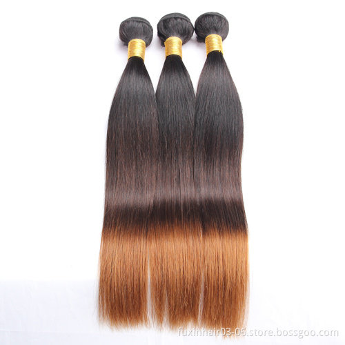 100% Cuticle Aligned Virgin Hair 1B/4/30 Remy Virgin Brazilian Human Hair Ombre Hair Weft 3 Bundles with Ear to Ear Lace Frontal